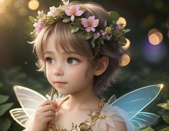 Whimsical Boy in Enchanted Fairy Garden