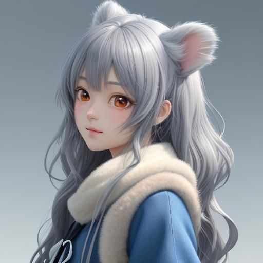 Anime Portrait of Girl with Koala, Digital 3D Art