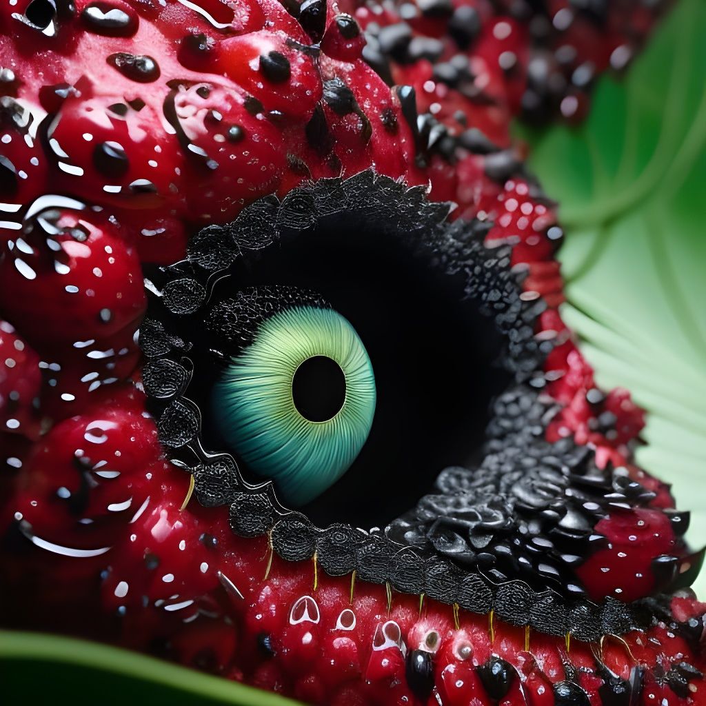 Strawberry in Raven's Beak: Polychromatic Art