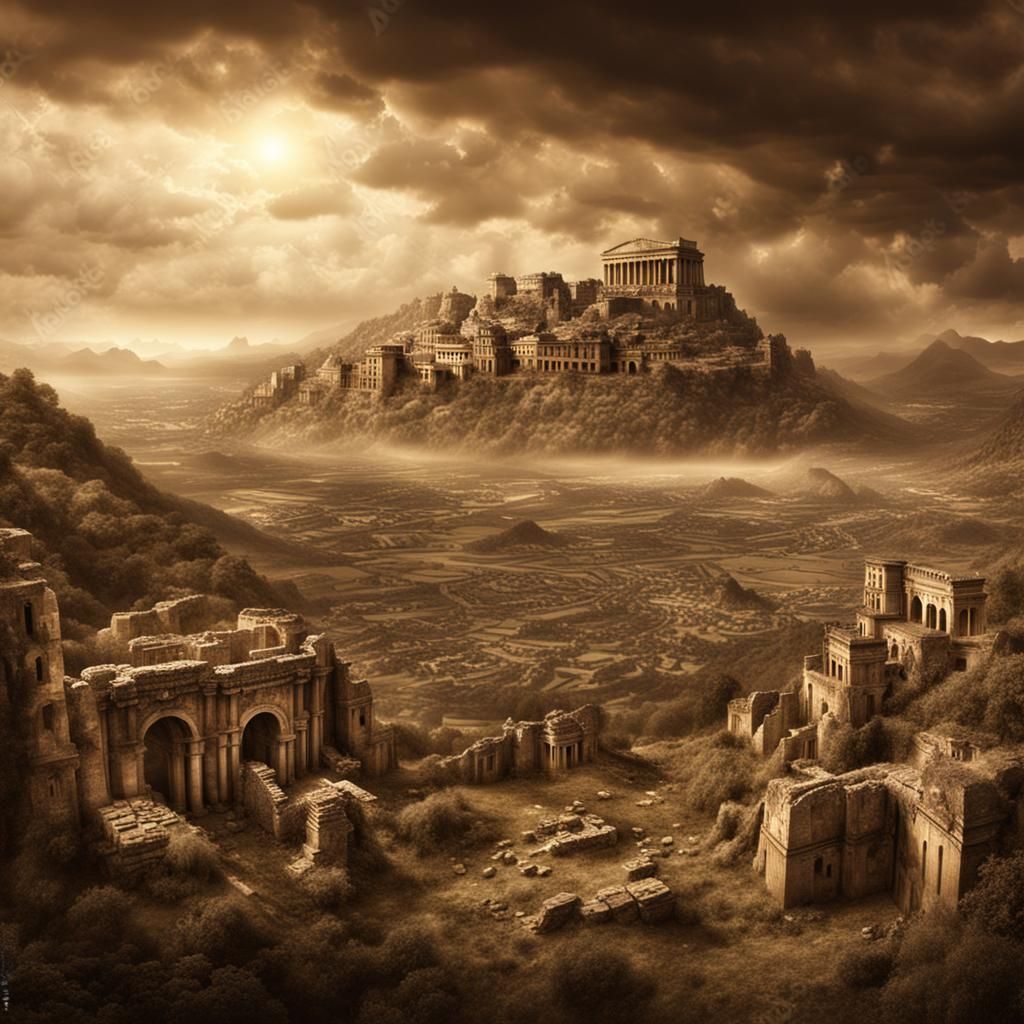 Sepia Panoramic View: Ancient City Ruins