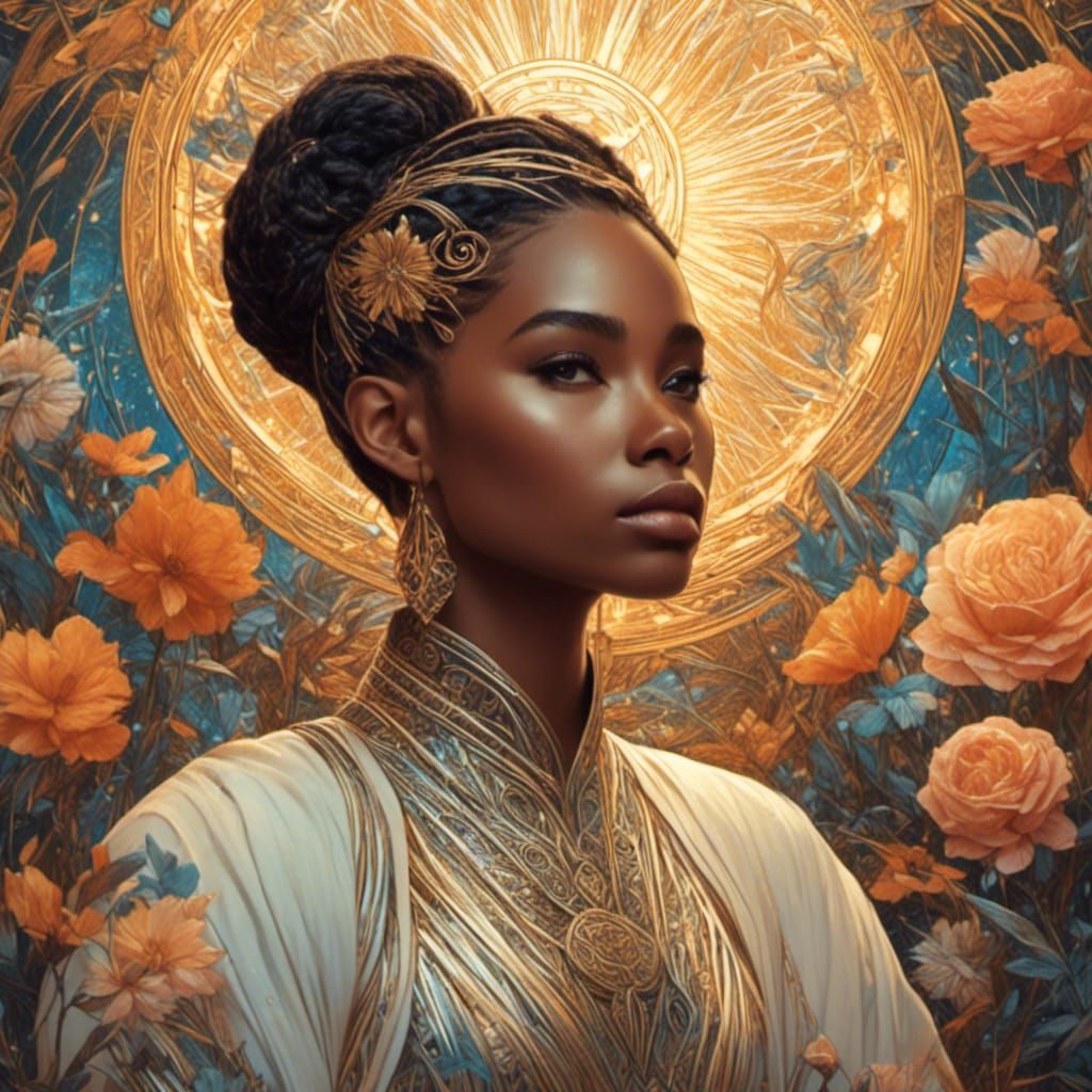 Holographic Tarot Card: Floral Melanated Portrait