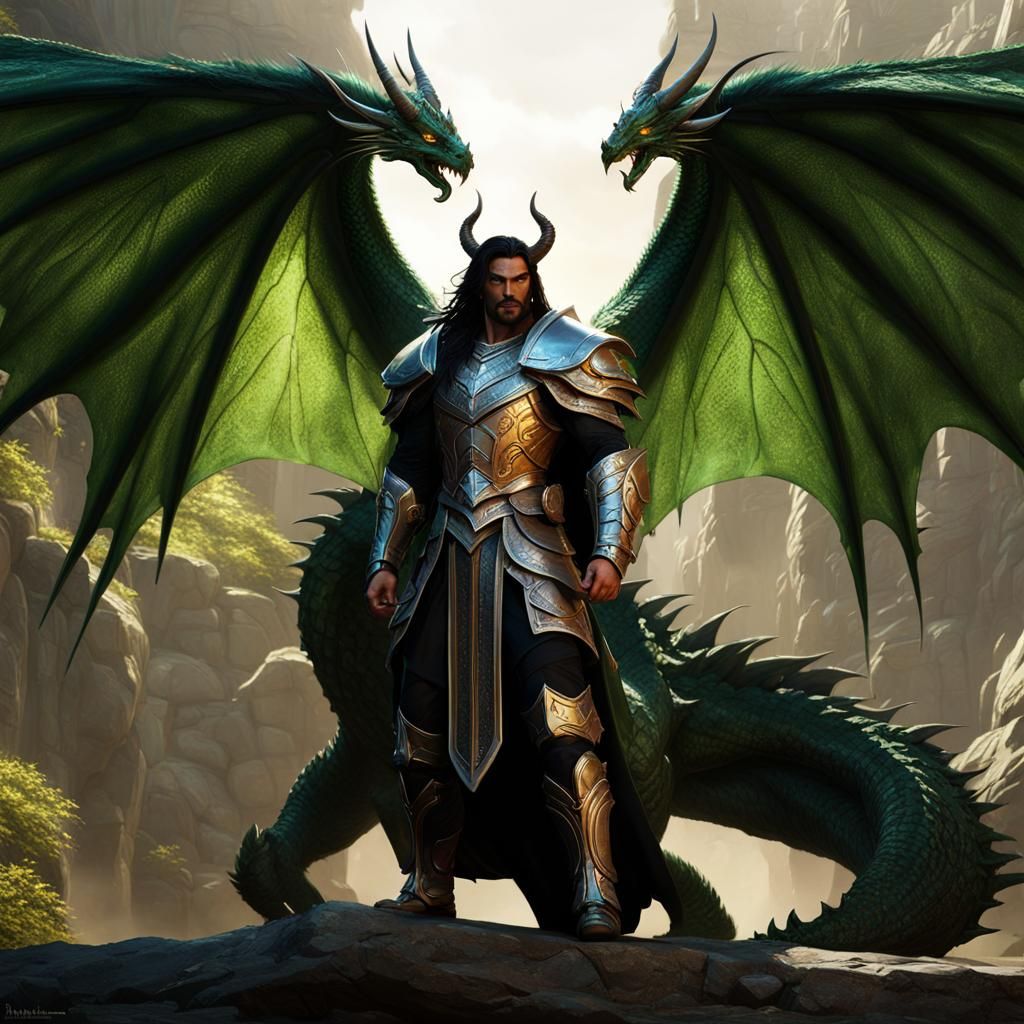 Dragon-Winged Warrior in Dark Fantasy Style