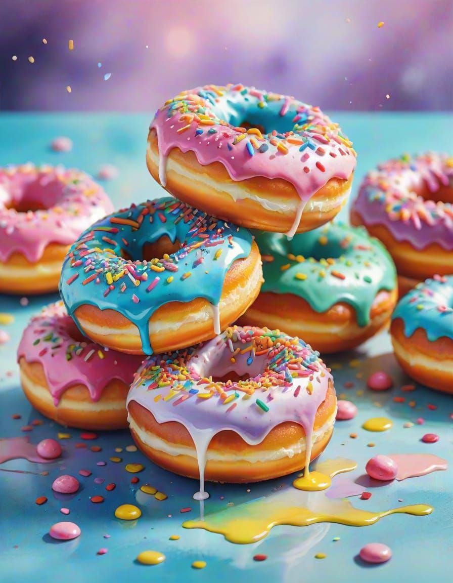 Donuts with Sprinkles in Watercolor Splash Art