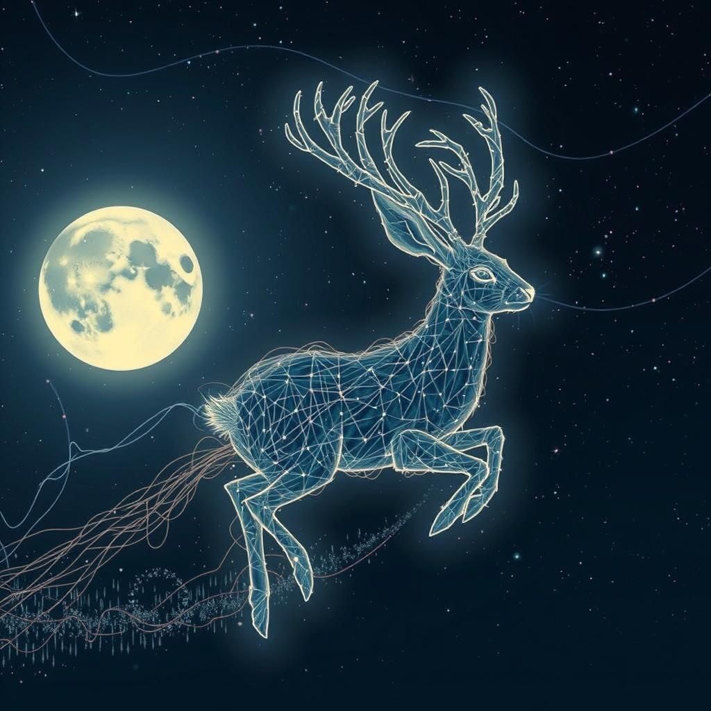 Luminous Jackalope Galloping Through Starry Sky