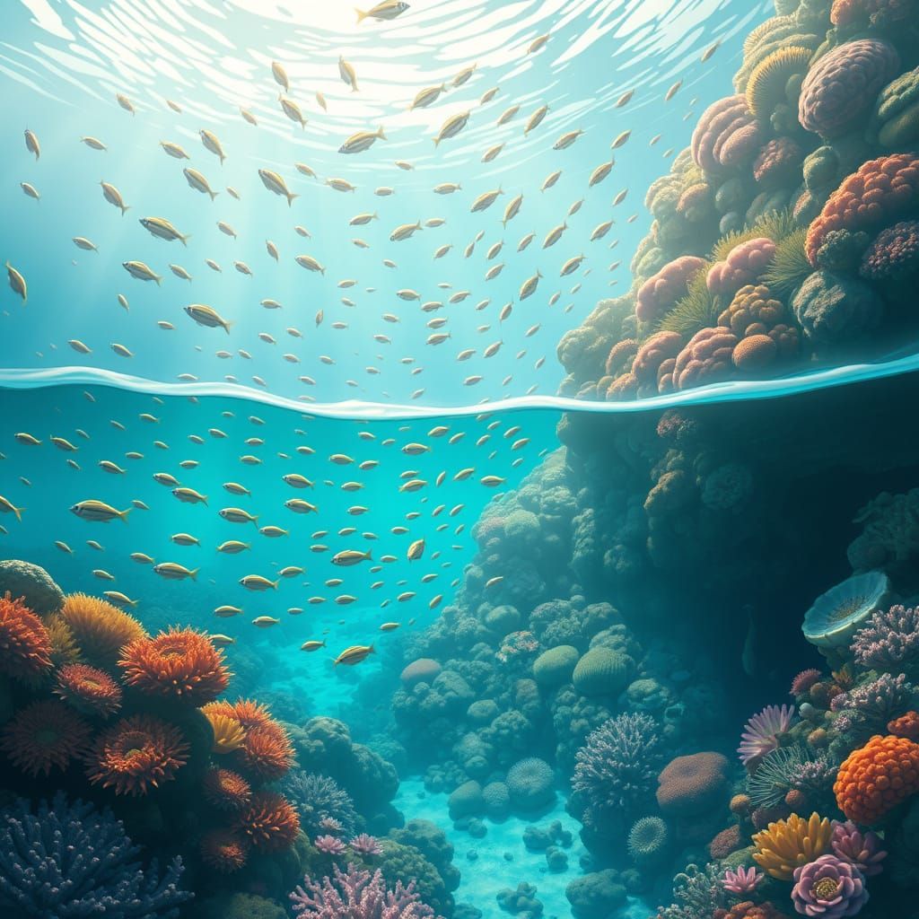 Lush Coral Reef in Turquoise Sea, Animated Style