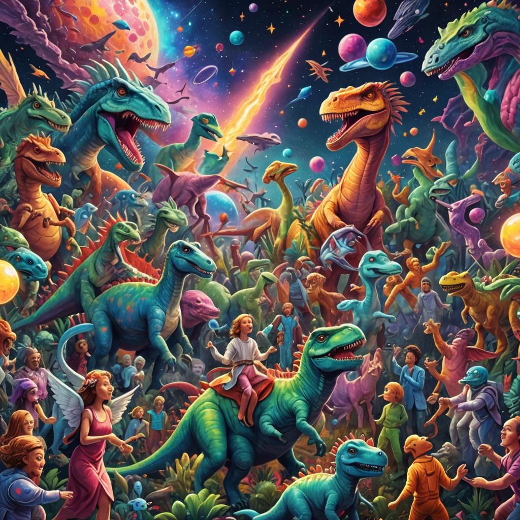 Angels, Aliens, and Dinosaurs Party: Astral Illustration