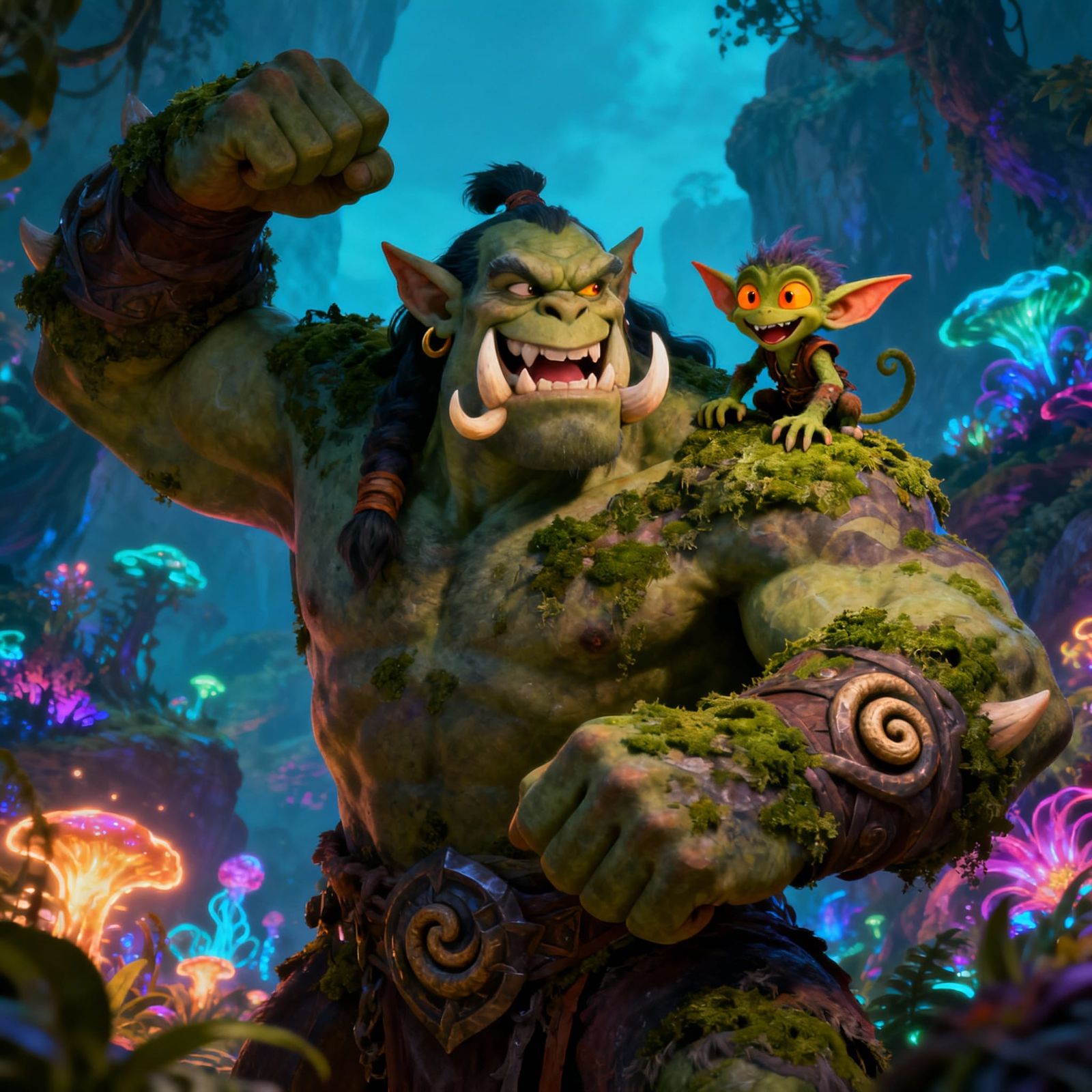 Mountain Troll and Goblin Friends in Fantasy Landscape