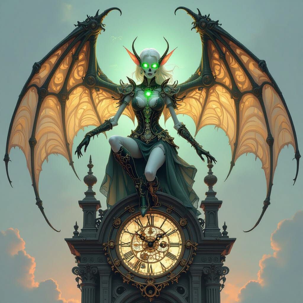 Elvish Clockwork Dancer in Dark Fantasy Setting