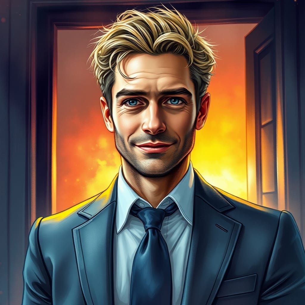 Man in Gray Suit with Alcohol Ink Style