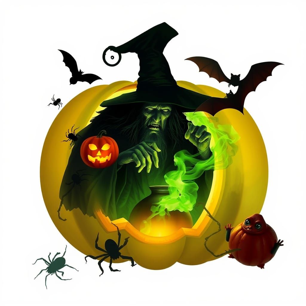 Halloween Witch Brews Potion Inside Pumpkin Silhouette