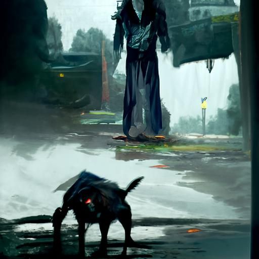 Sinister Homeless Dog in Rain, Digital Art