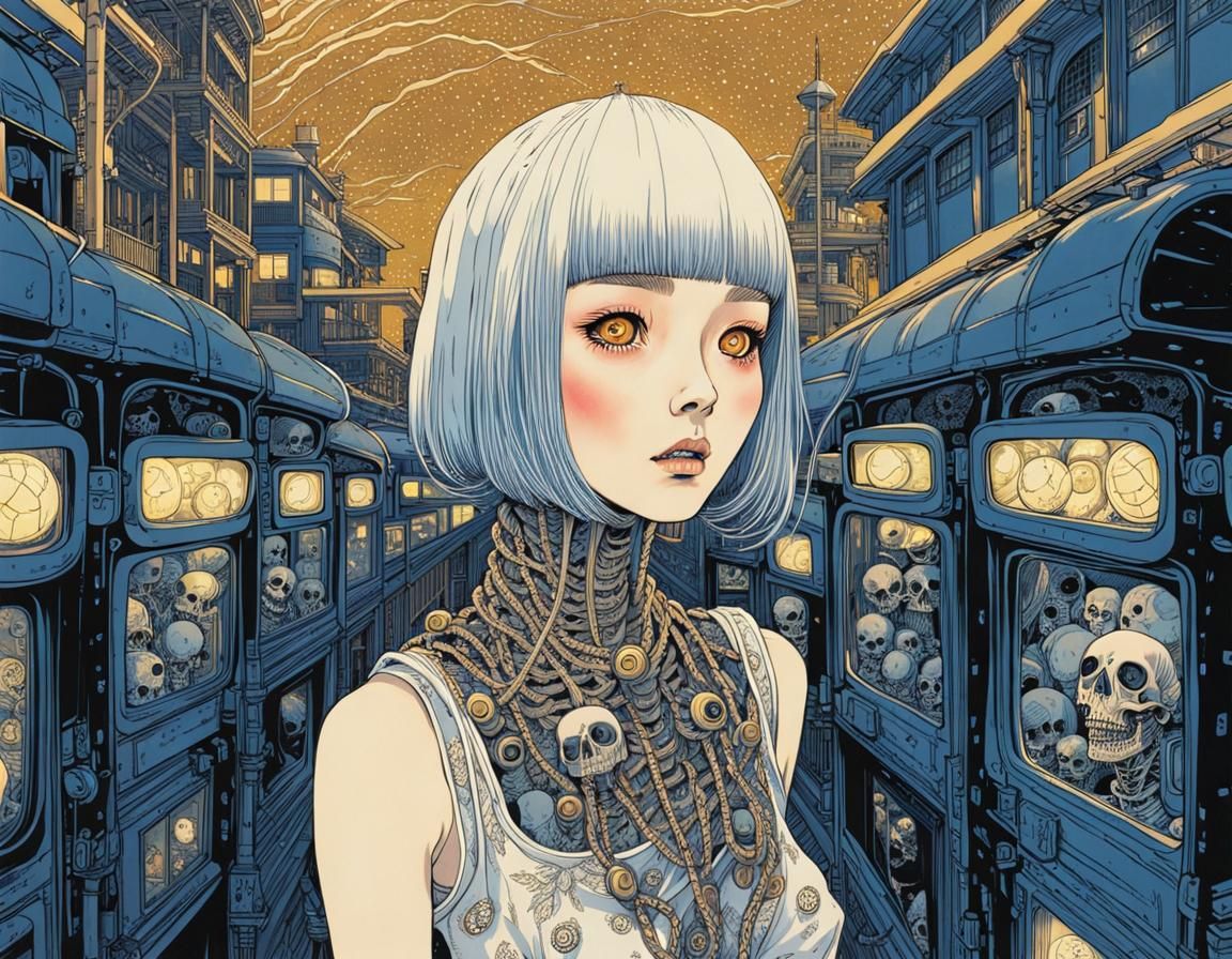 Cyberpunk Skeletons and Ghouls in City Street