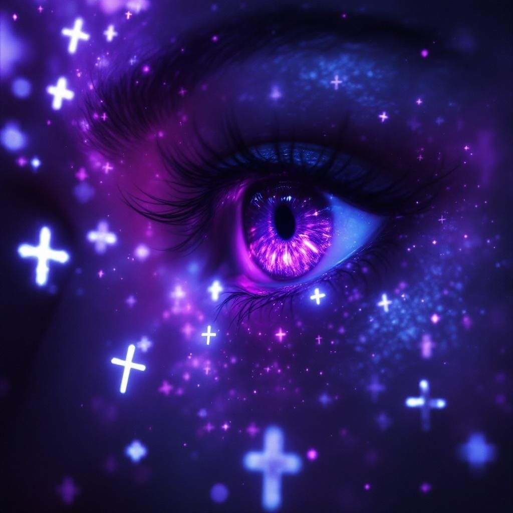 Sorrowful Eye Enveloped in Purple Light