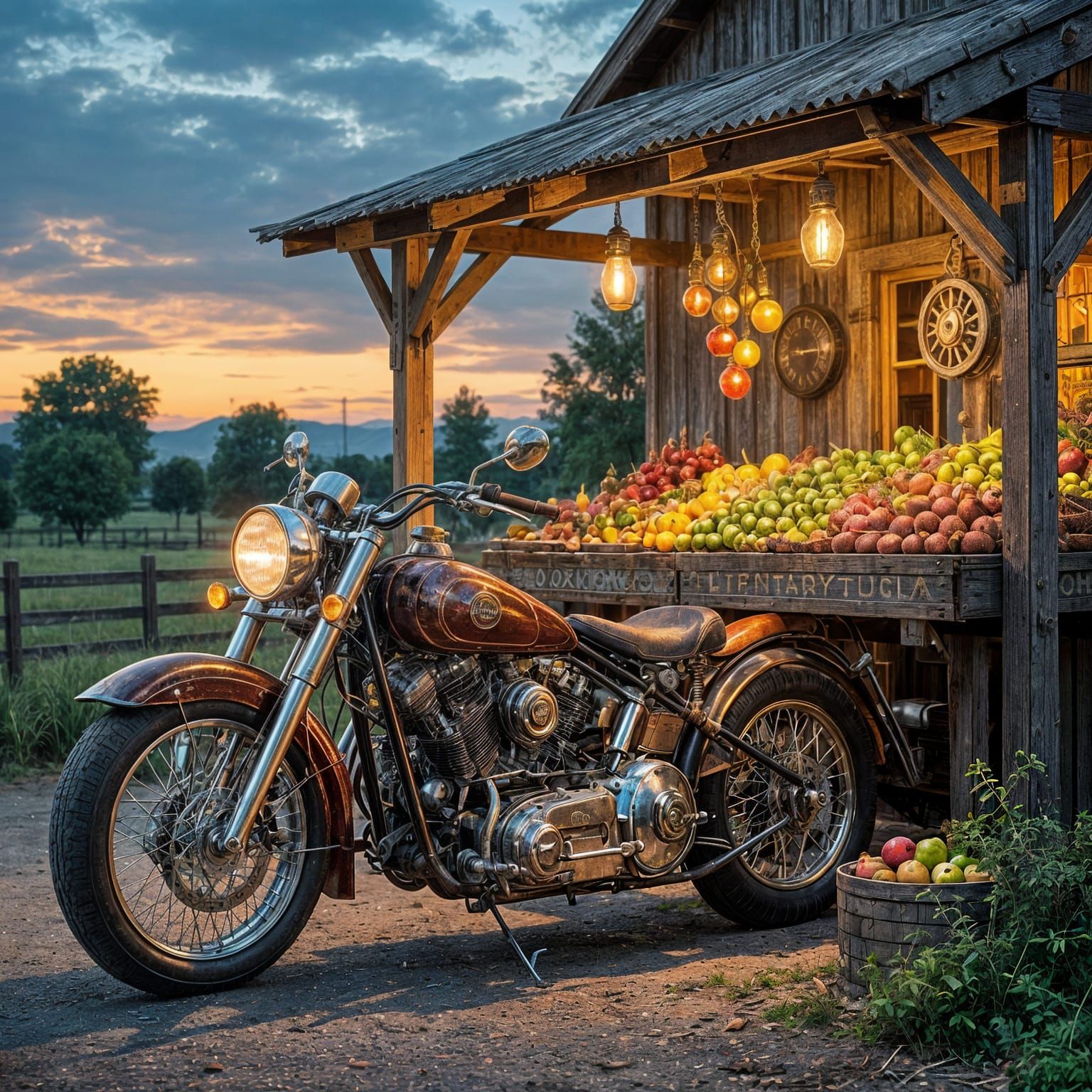 Steampunk Motorcycle at Dusk: Airbrush Hyperrealism