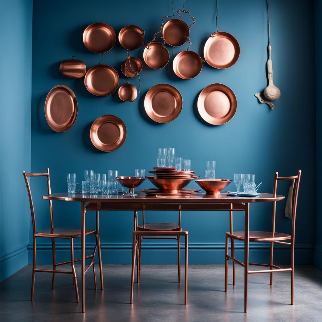 Water Table with Copper Tableware