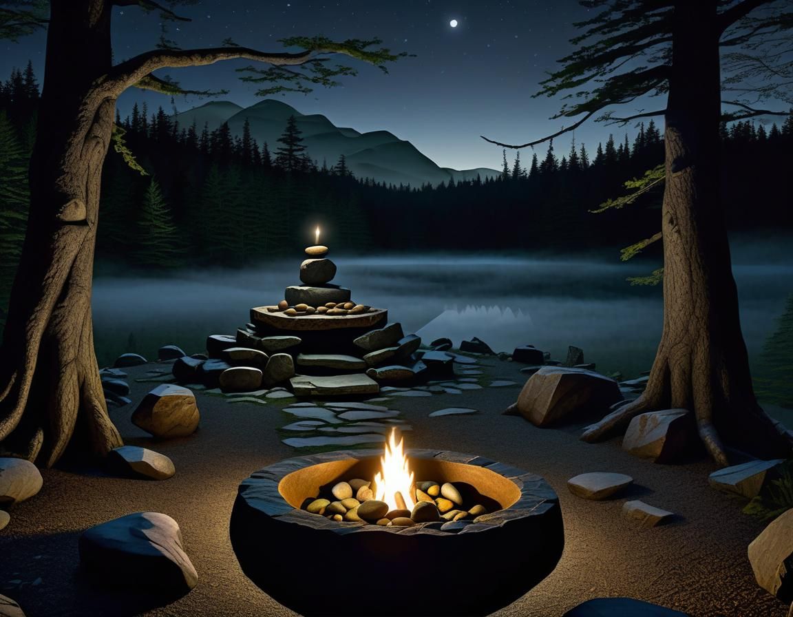 Mystical Fire Pit Altar in Enchanted Forest