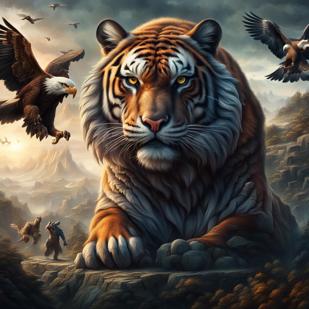 Epic Tiger-Eagle Chimera in Digital Matte Painting