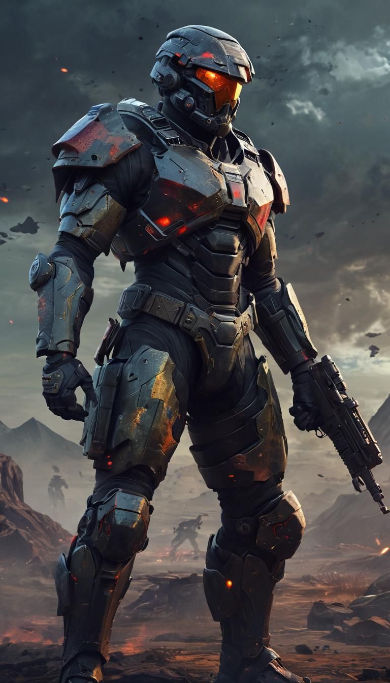 Planetside Soldier Bleeding Out in Dark Fantasy Art