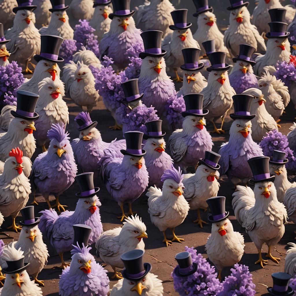 Lavender Chickens in Congress as Detailed Matte Painting