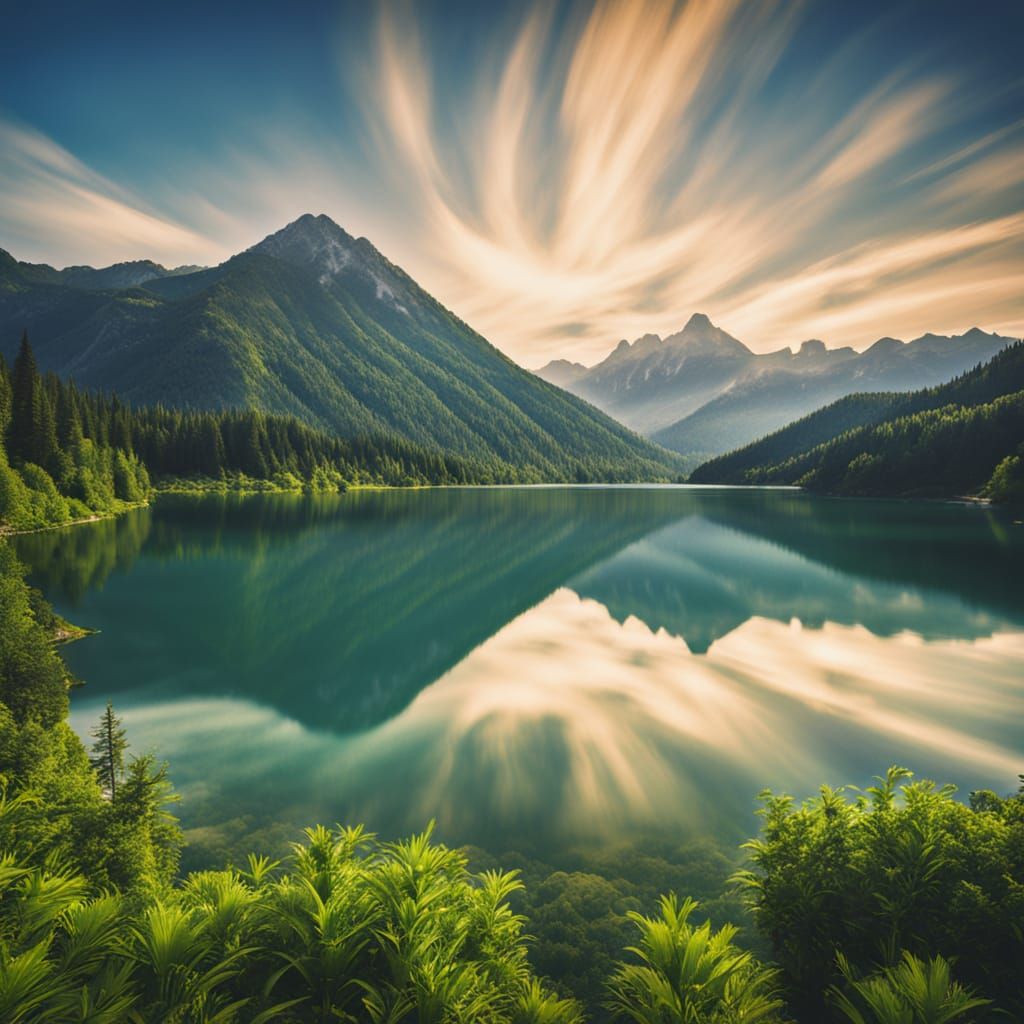 Majestic Mountains Above Serene Lake Landscape Photography