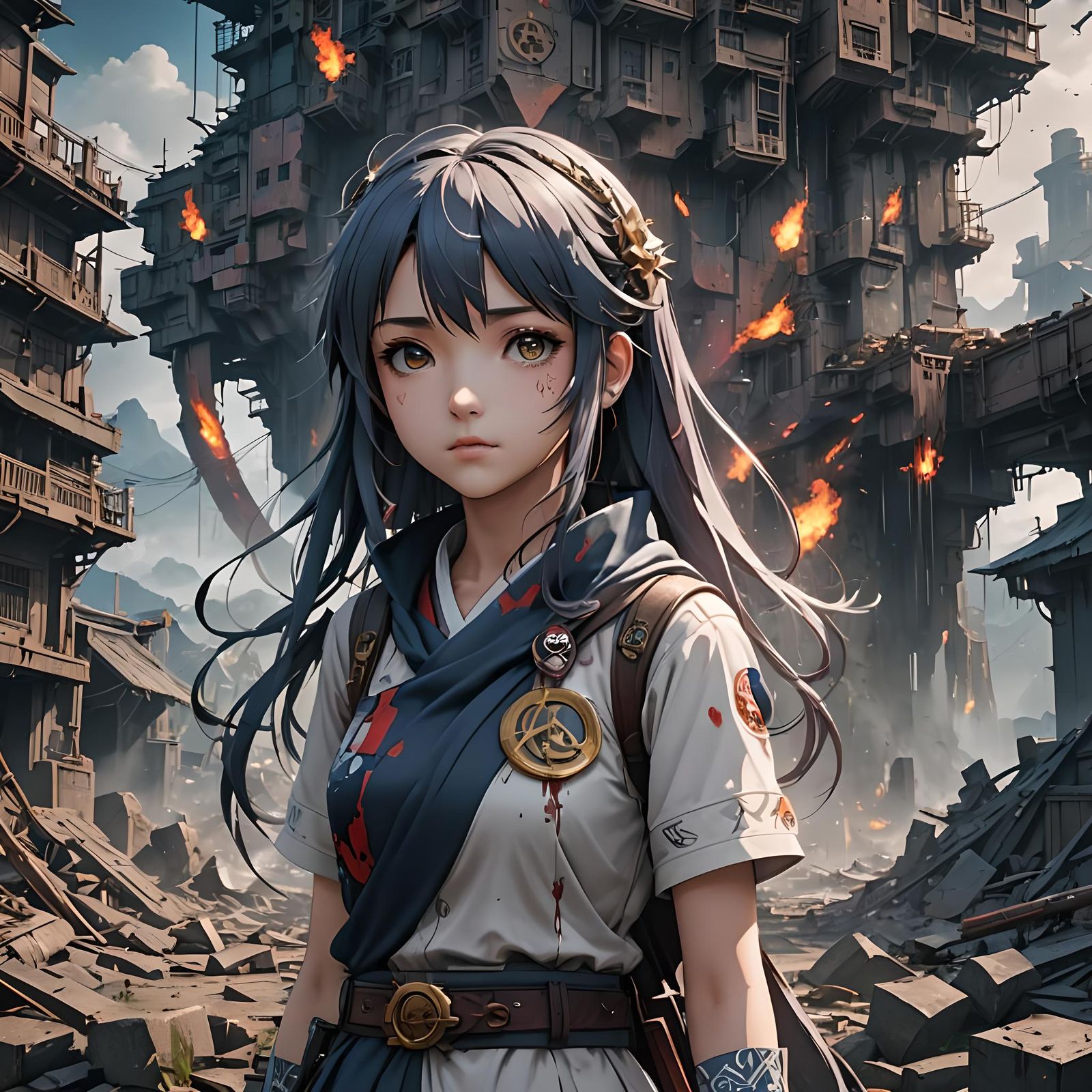 Anime Girl Between War and Peace: Detailed Digital Art