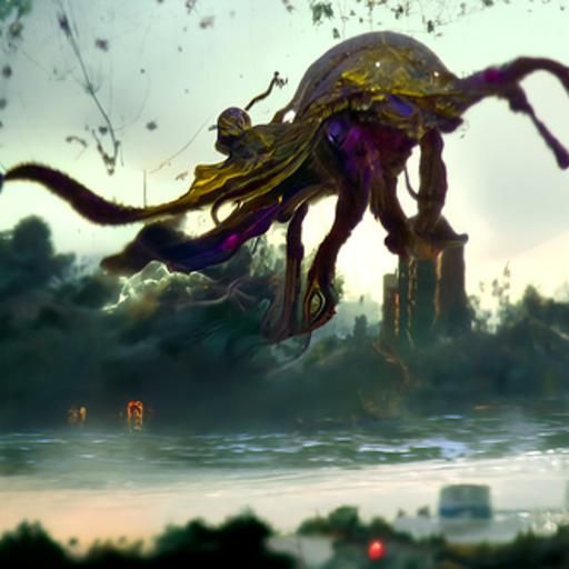 Lovecraftian Creature in Rainy Seascape: Dark Fantasy Art