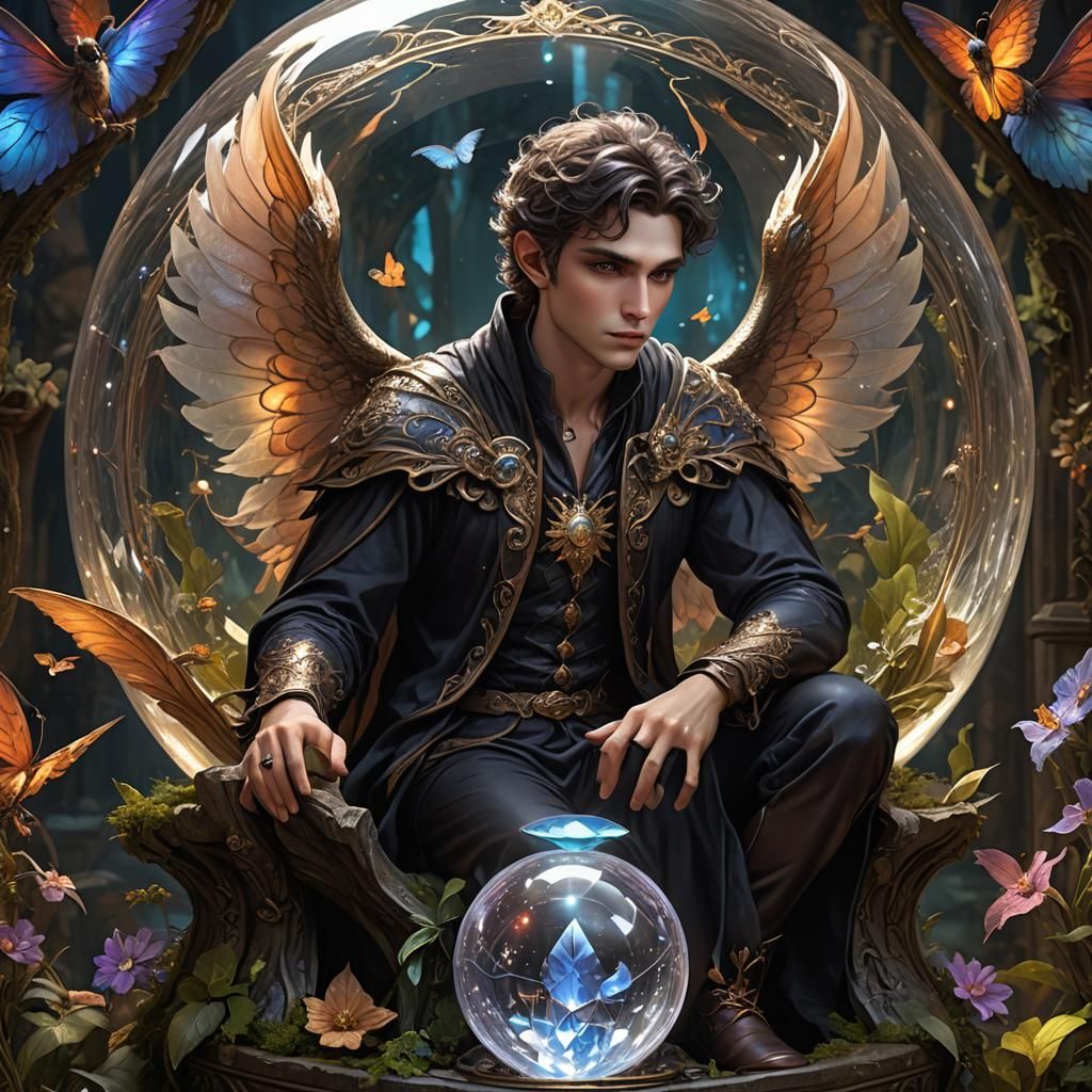 Dark Fae on Crystal Globe: Pre-1912 Fantasy Art