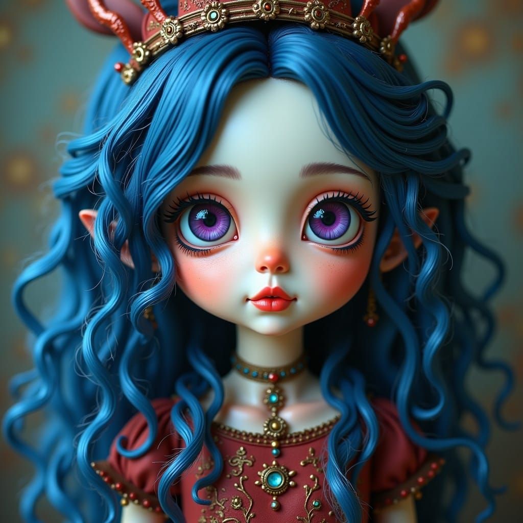 Whimsical Girl with Purple Eyes and Blue Hair