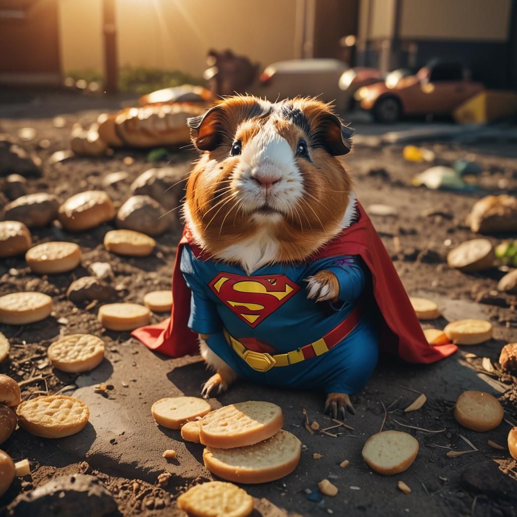 Guinea Pig Superman Eats Hamburger: Cinematic Still