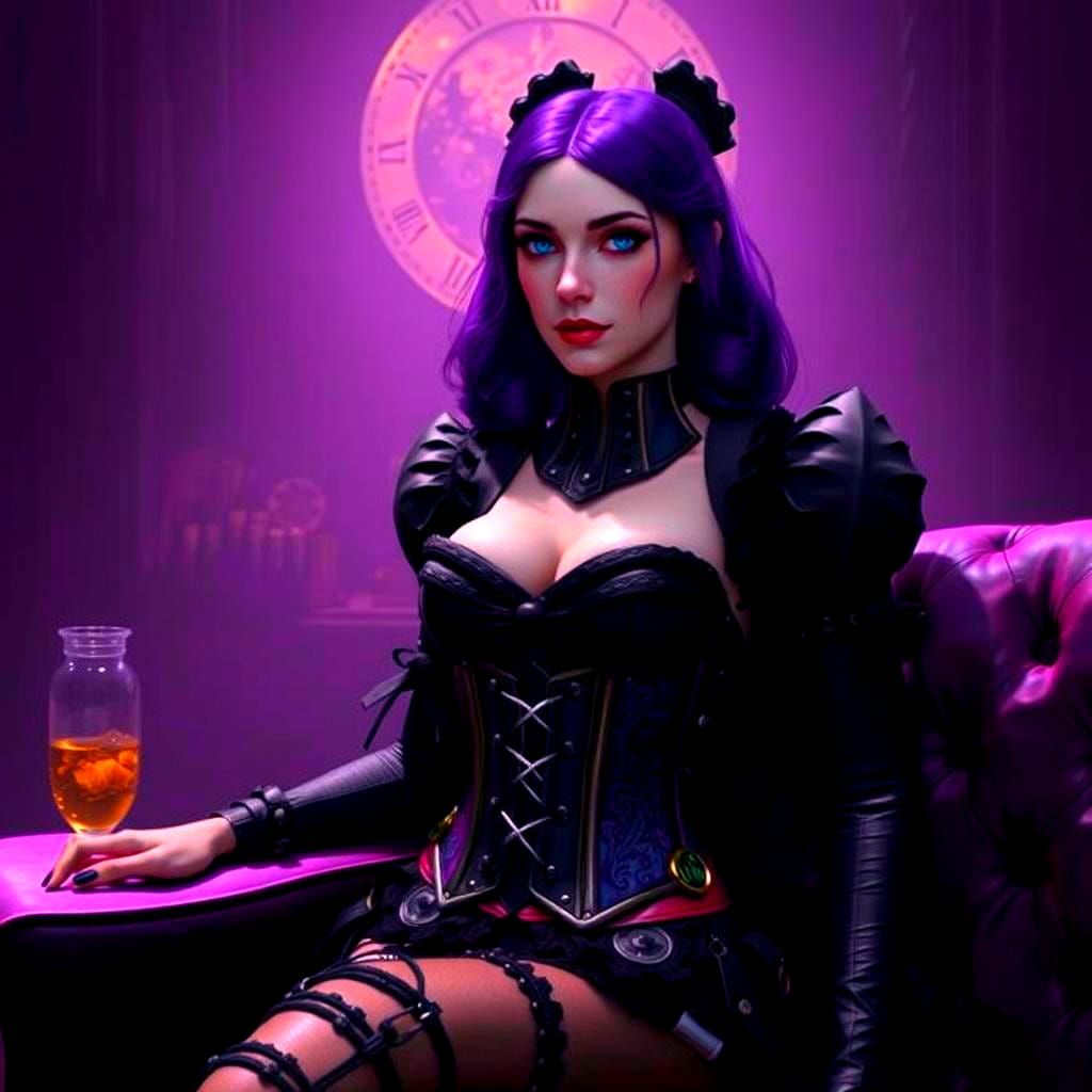 Steampunk Wednesday Addams in Neon Blacklight