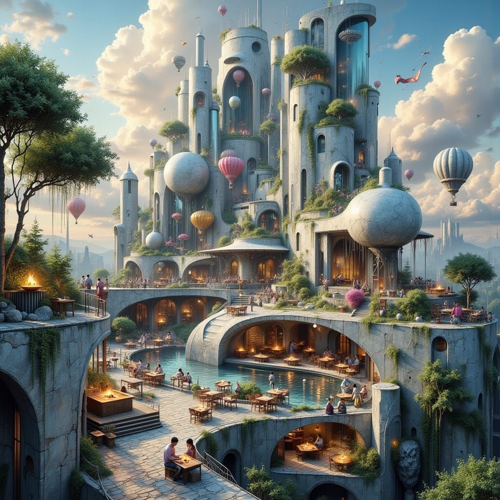 Miniature Futuristic Skyline on Bicycle Saddle