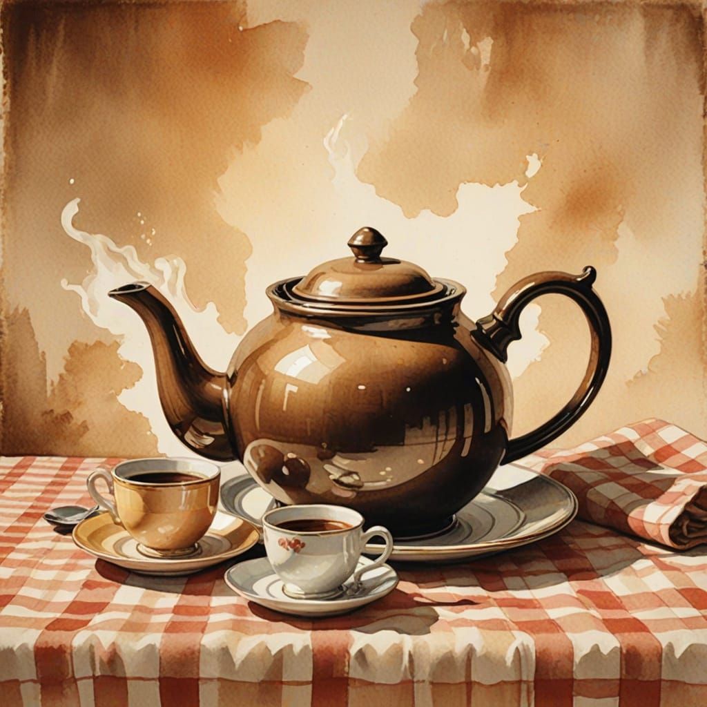 Cozy Norman Rockwell-Style Teapot Portrait with Whimsical Fa...