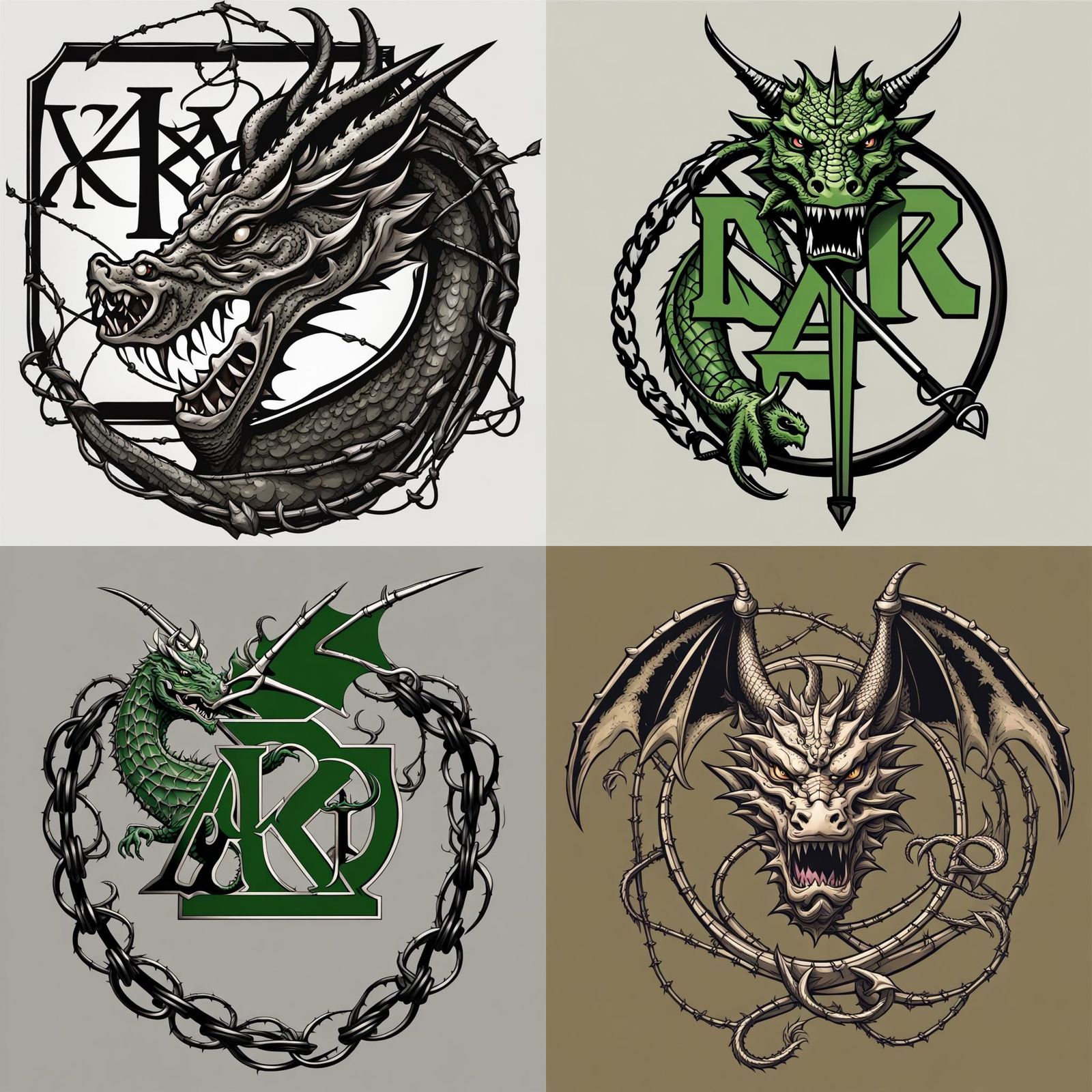 Alpha Kappa Rho Logo with Dragon and Barbed Wire