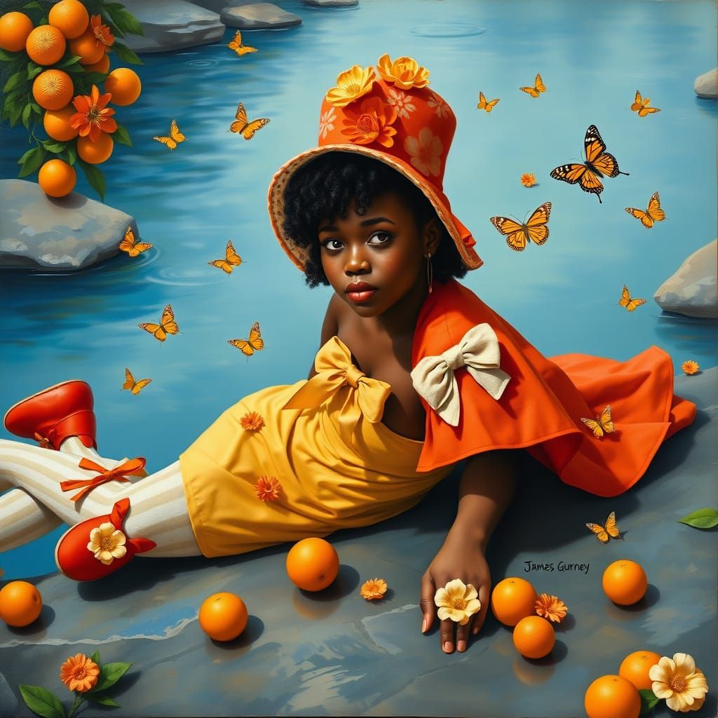 Exotic Orange Blossom Pin-Up in Vibrant Oil Painting