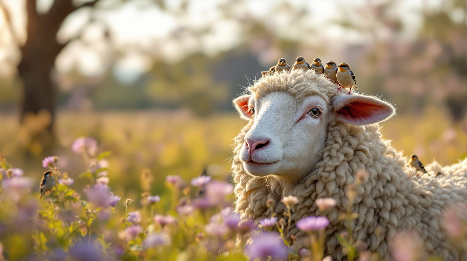 the old sheep befriended a flock of sparrows