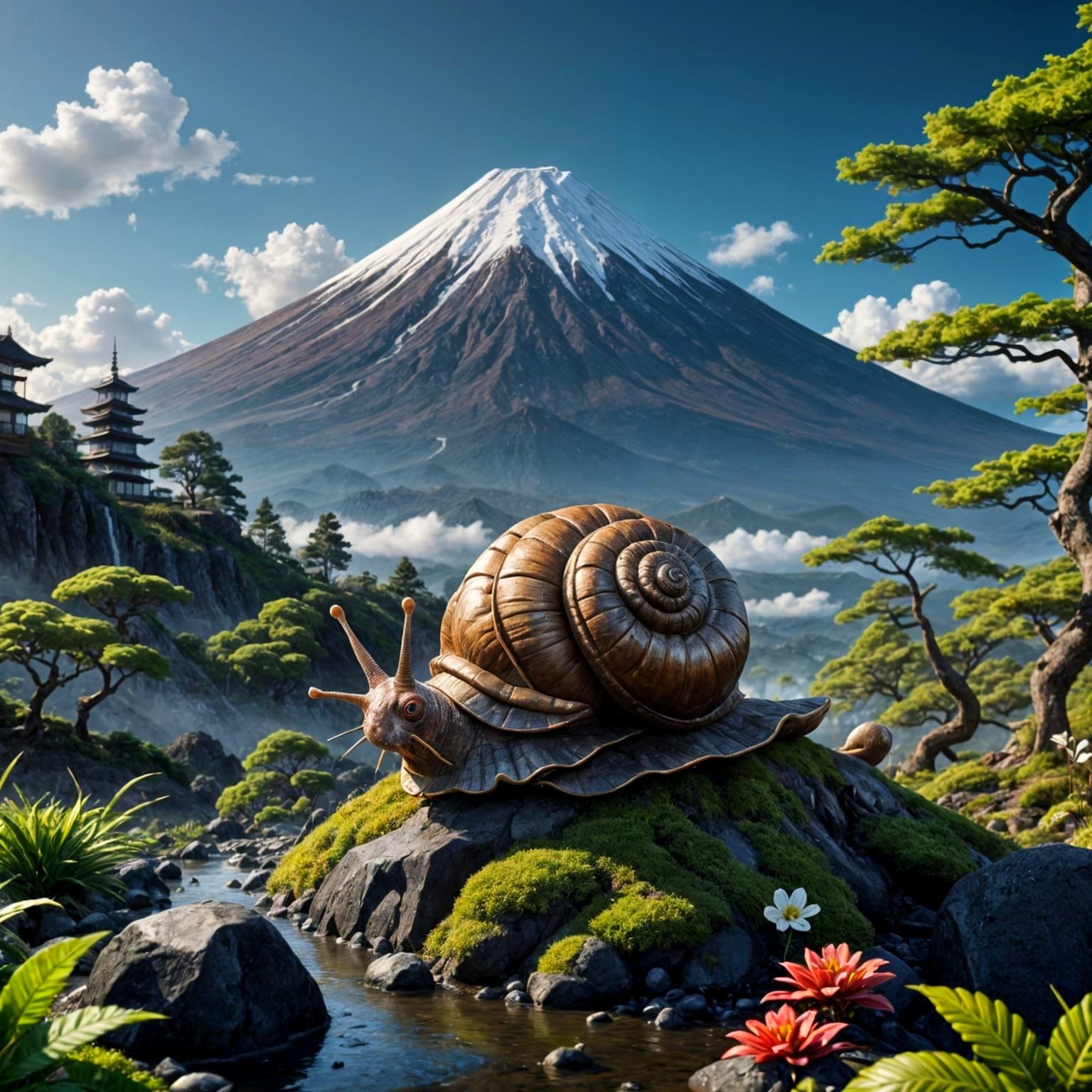 Surreal Snail Ascends Fuji in Fantastical Matte Painting