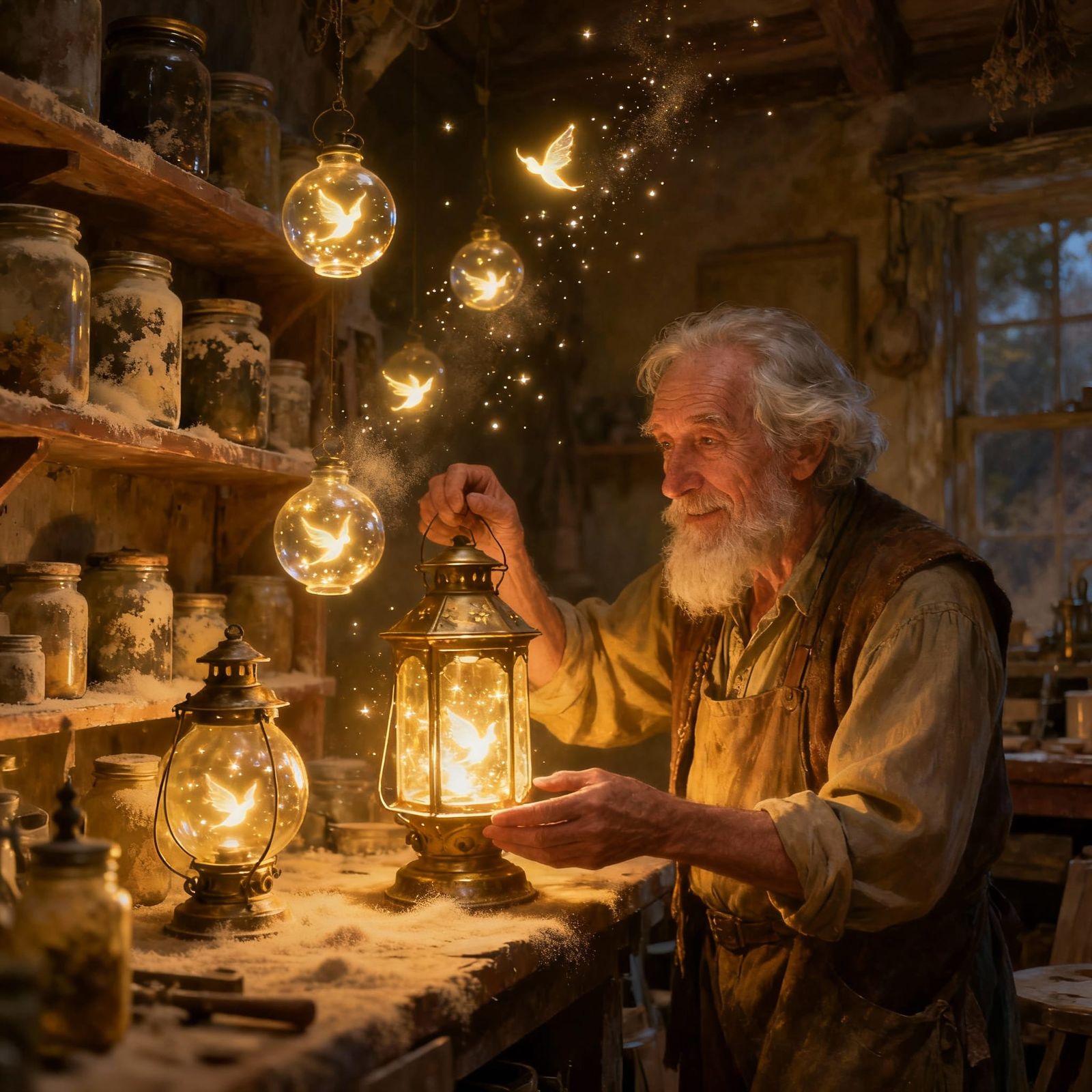 Lantern Whisperer Tends Ethereal Light Spirits in Workshop