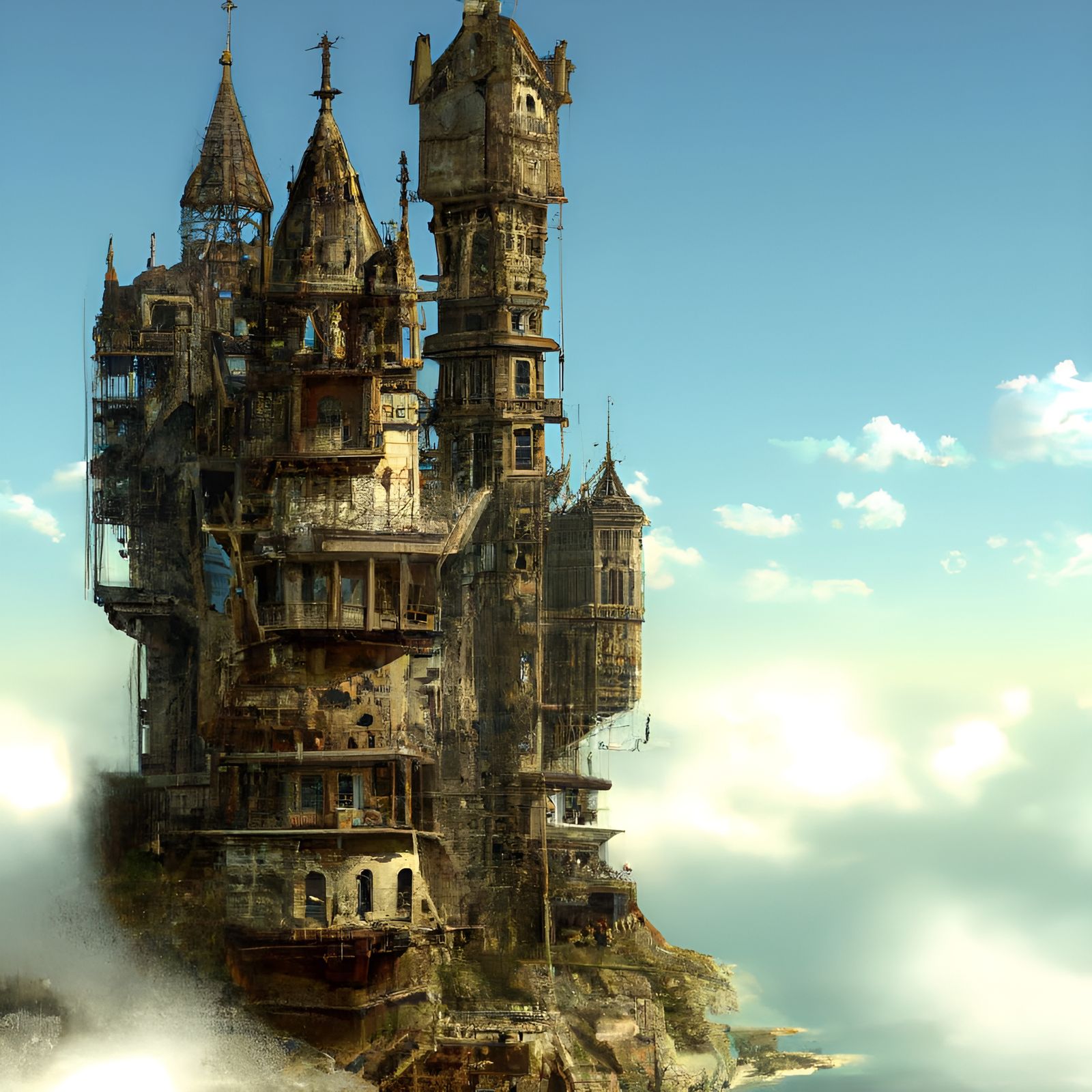 Steampunk Castle in the Sky: A Fantasy Art Piece