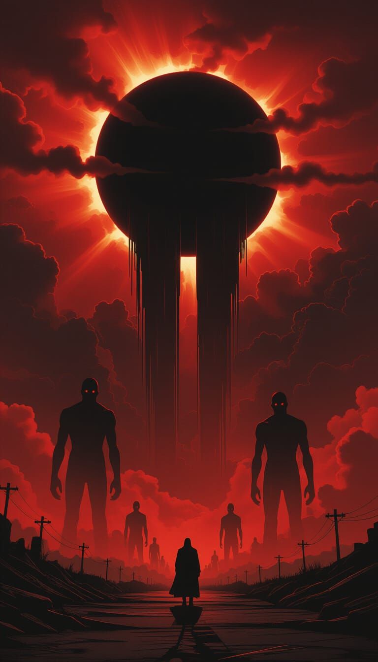 Apocalyptic Eclipse with Monstrous Silhouettes