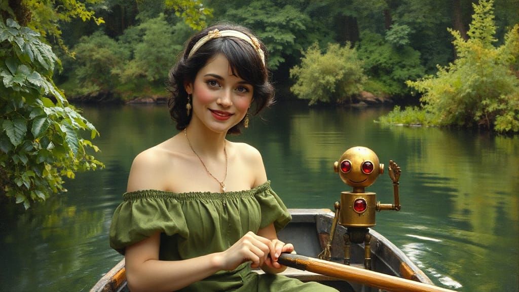 Victorian Fairy Woman in Rowing Boat, Painted in James Gurne...