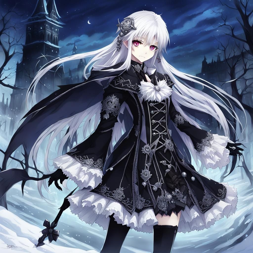 Icy Gothic Vampire in Anime Style