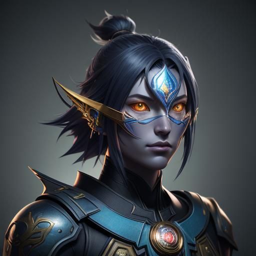 Anime Warrior Portrait in 3D with Golden Lighting