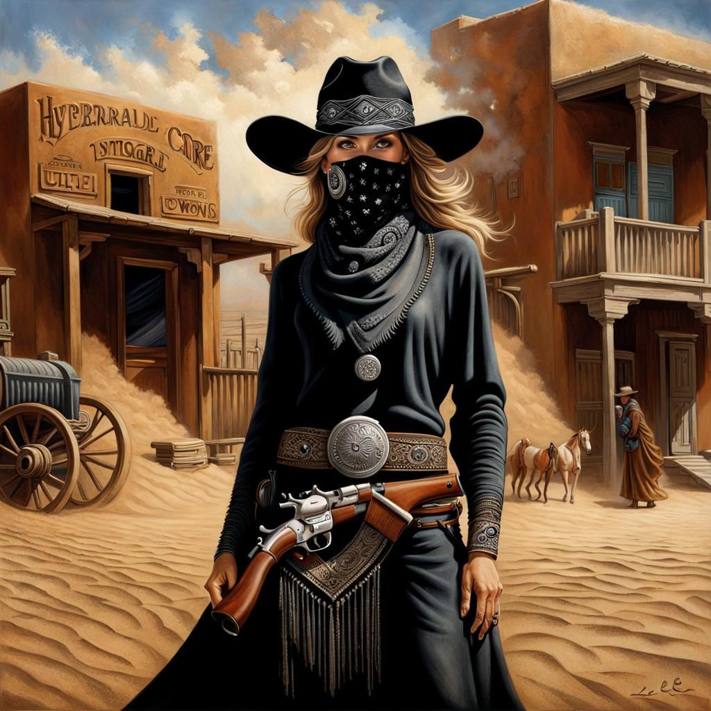 Mysterious Cowgirl in Western Town, Westerncore Style