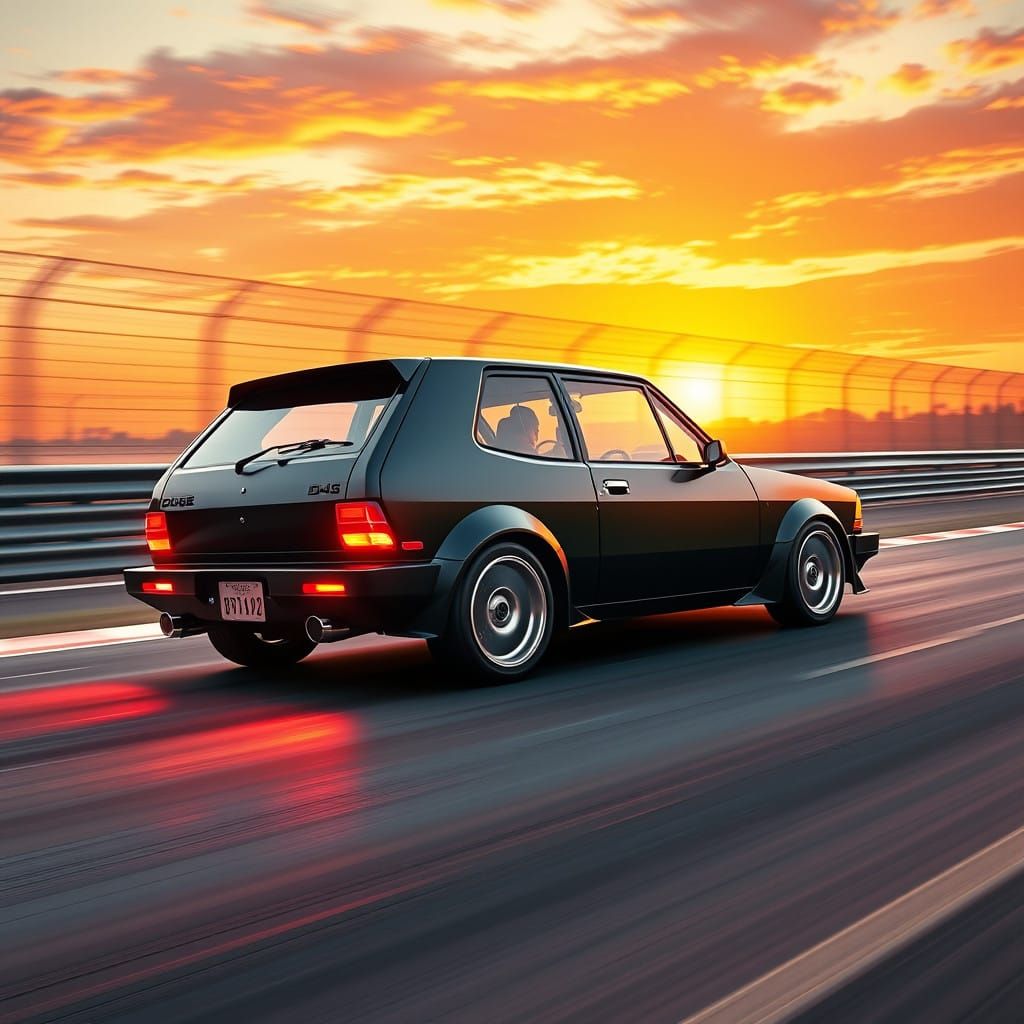 Sleek Dodge Omni GLHS Races Through the Sunrise in Futuristi...
