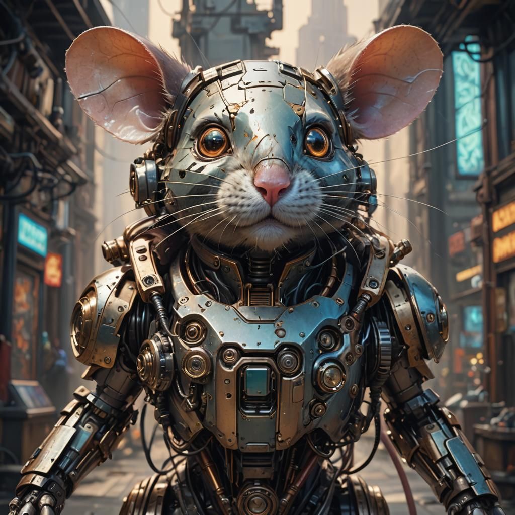 Cyberpunk Steampunk Robot Mouse Portrait in 8K