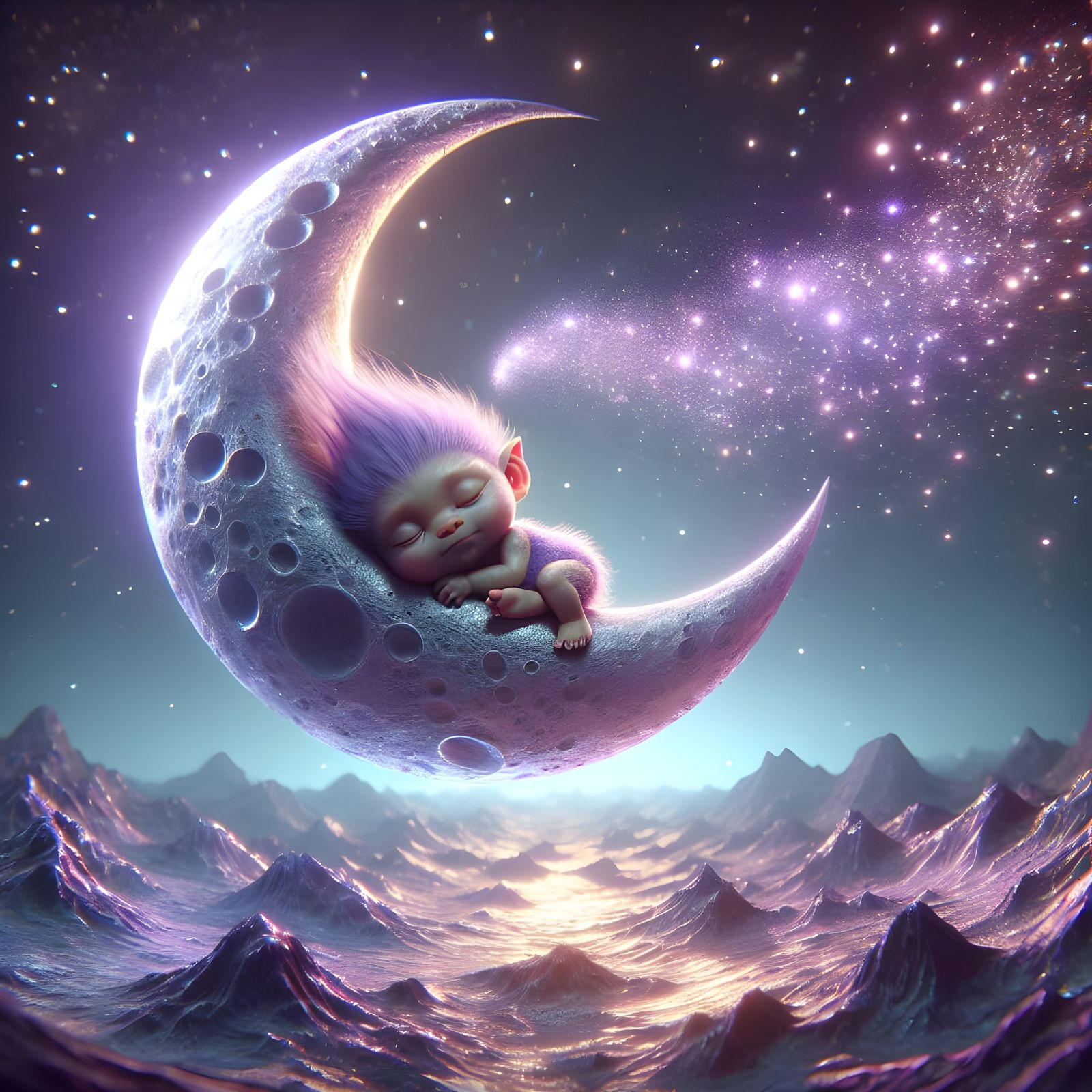 Dreamlike Chibi Troll in Cosmic Wonderland