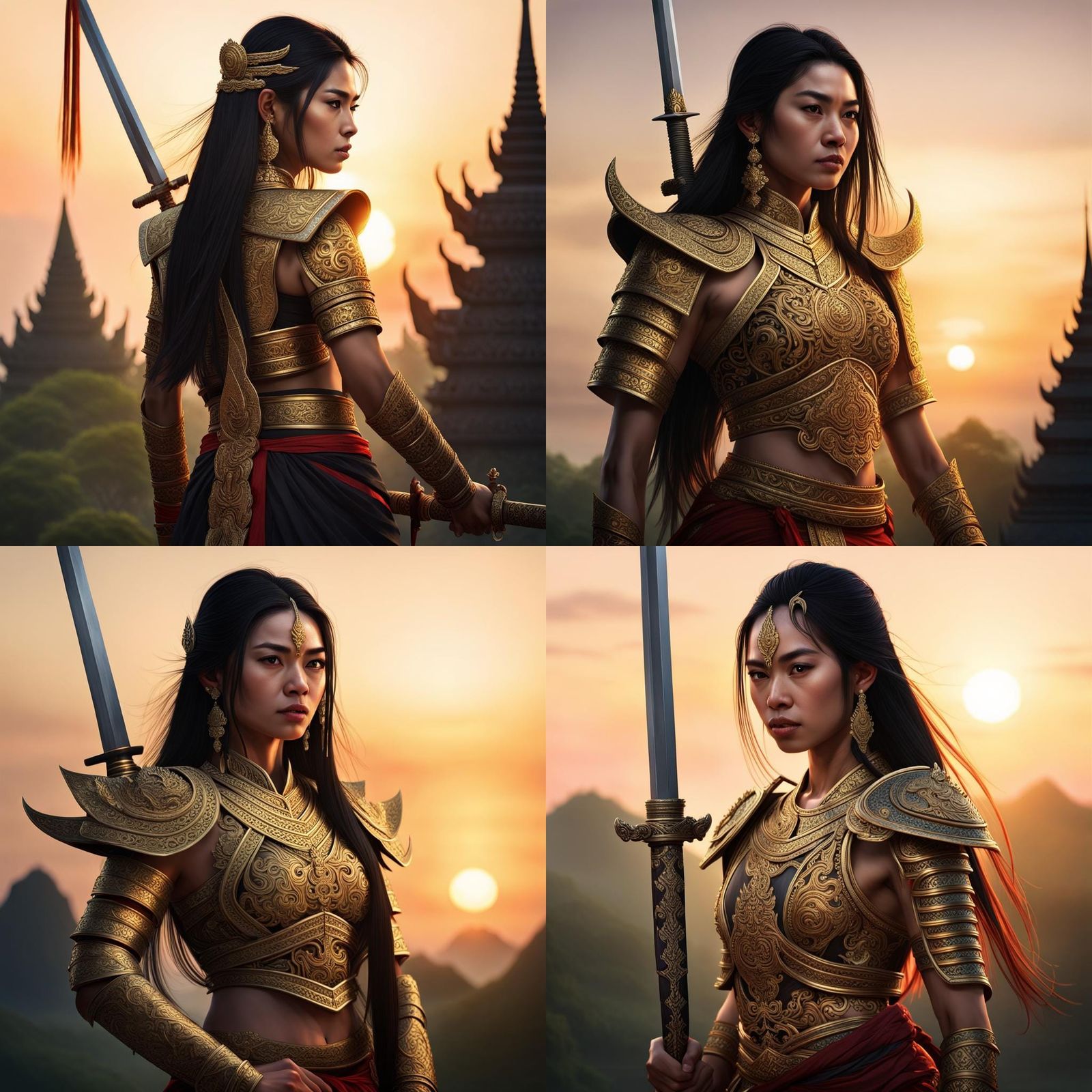 Fierce Thai Warrior Portrait at Sunset in Hyperdetailed Styl...