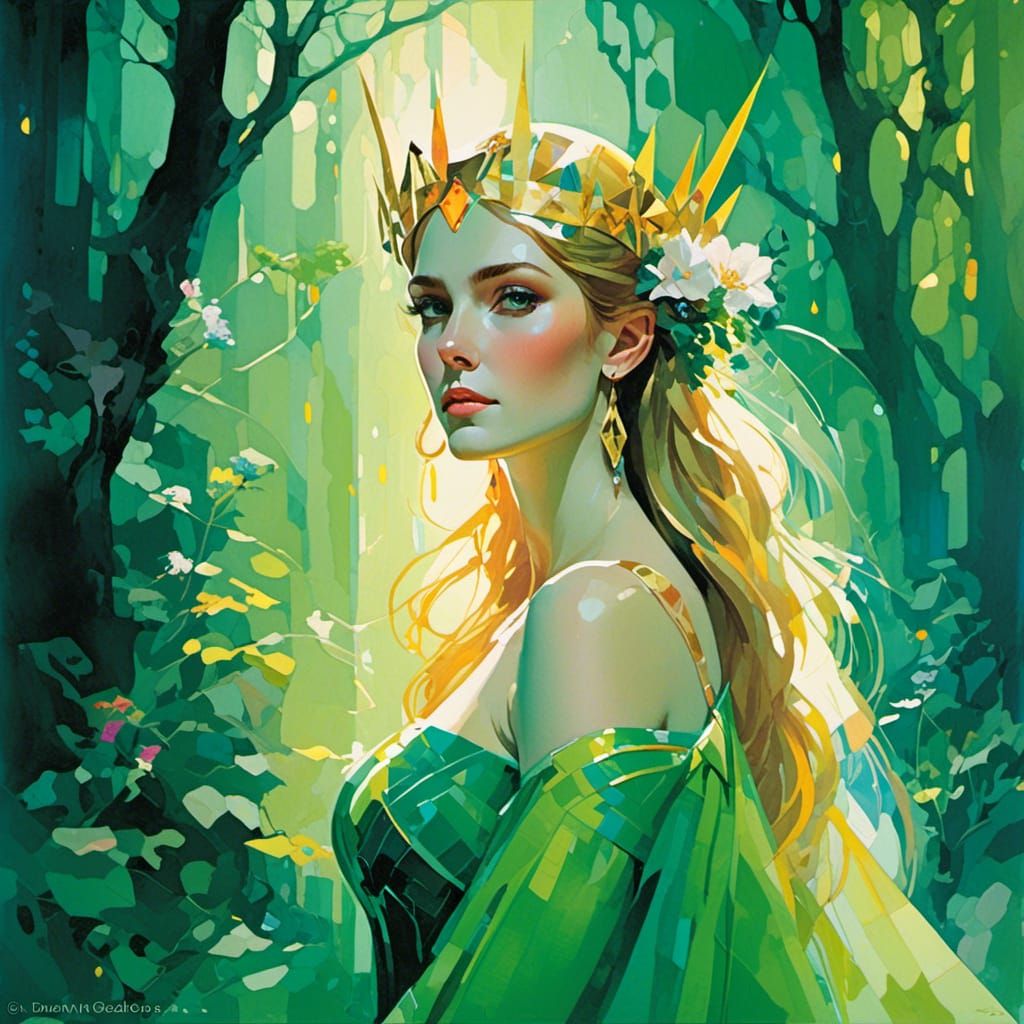 Princess Zelda in Mystical Forest Watercolor Illustration