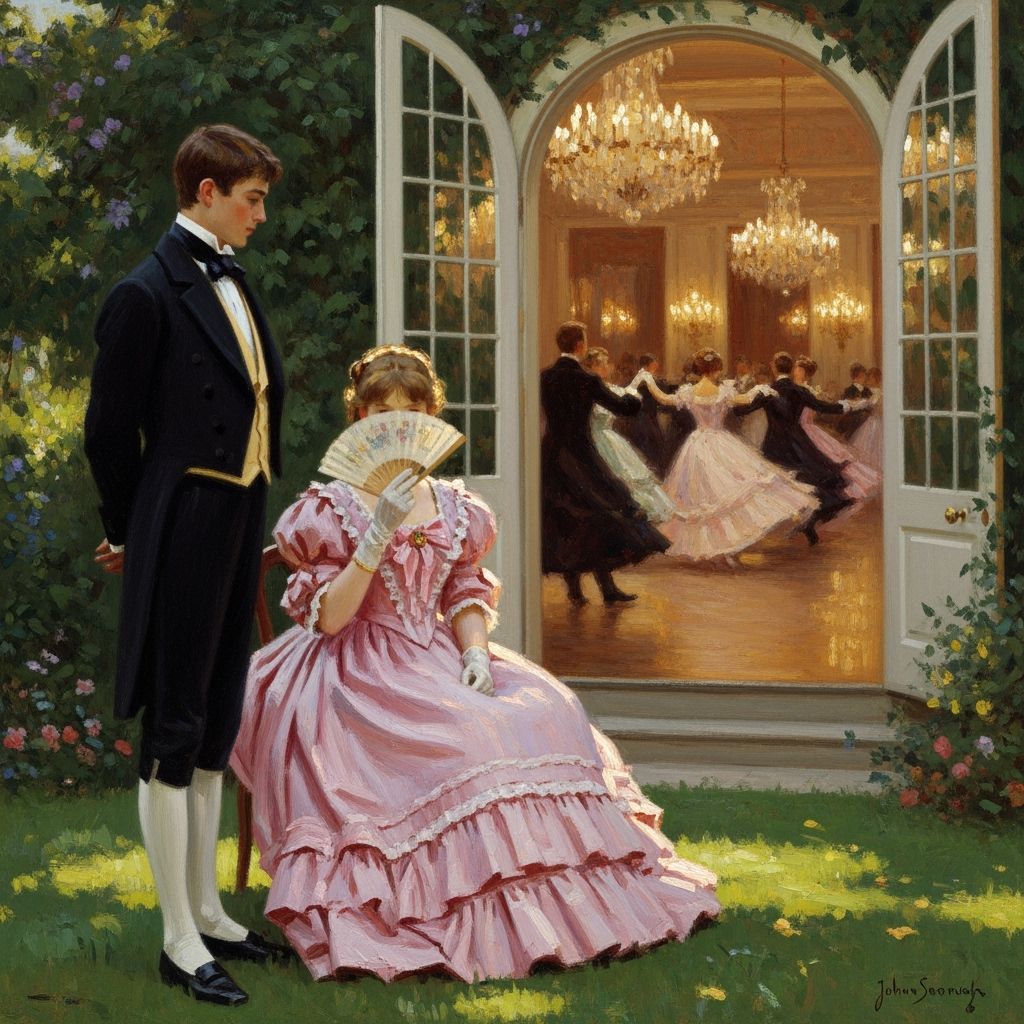 Victorian Girl in Pink Gown by Sunlit Garden Archway