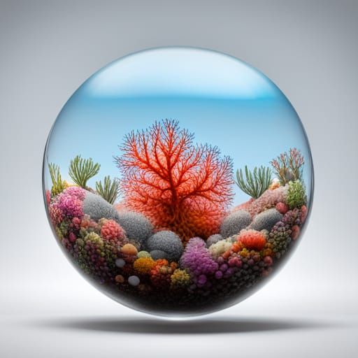 Glass Orb: Colorful Coral and Sea Anemones
